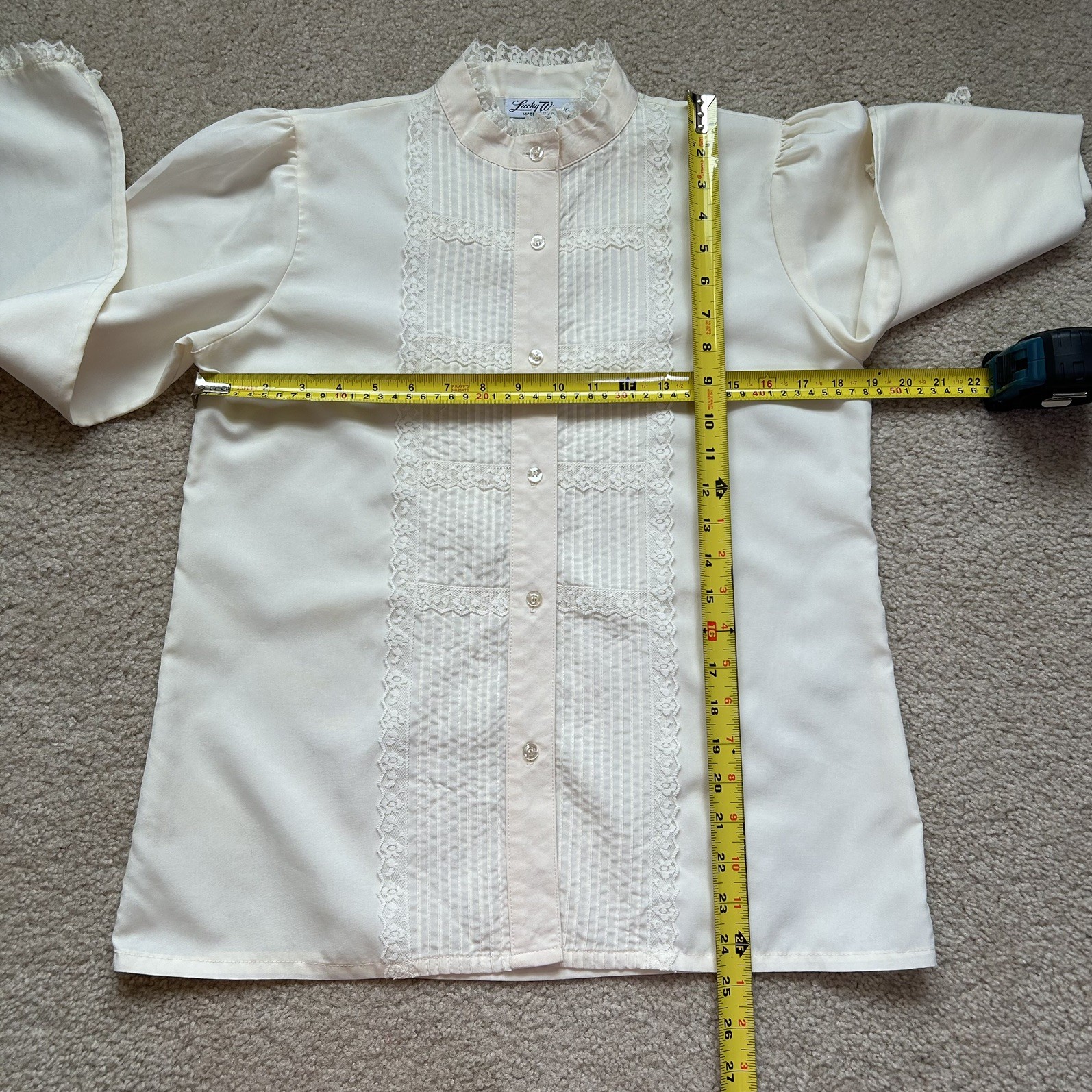 VTG Made in USA Ivory Victorian Prairie Blouse Cottagecore Sz S Lace High Neck