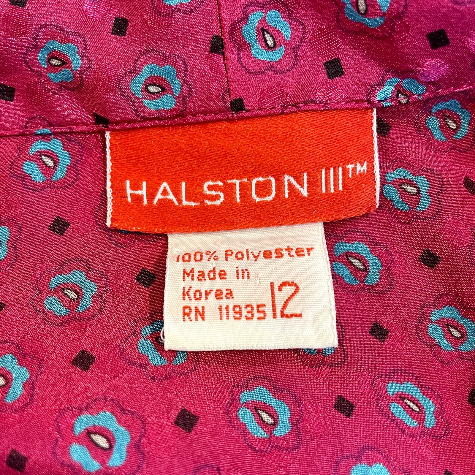Vintage 80s Halston III Pink Floral Lapel Collar Blouse Women’s Long Sleeve; Lrg