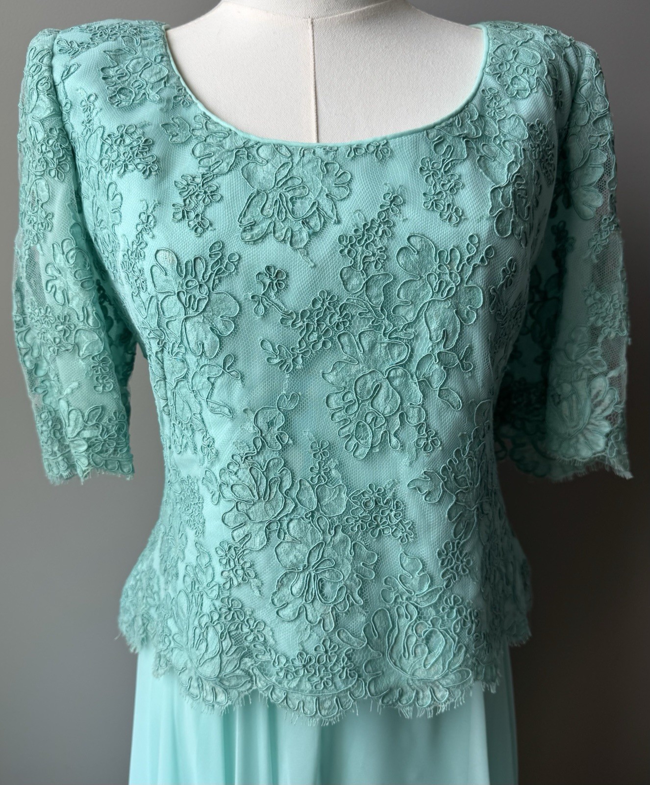 Lace Chiffon Outfit Set 2 Pc Green Skirt Top Formal Womens 12 Vintage Gene Roye