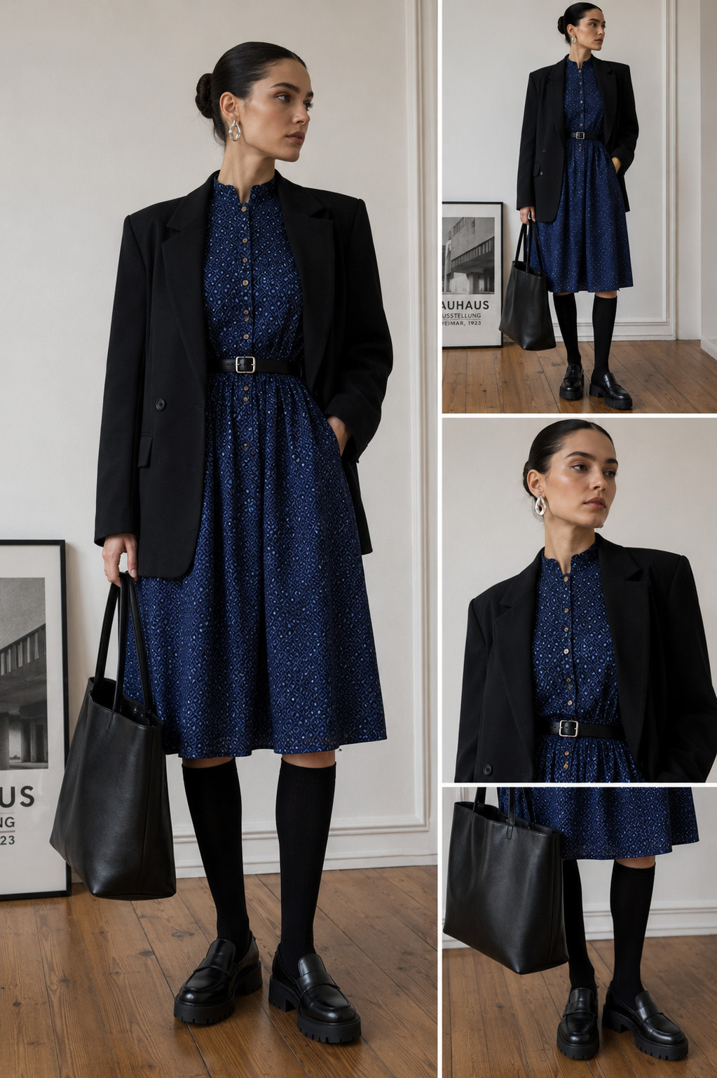 Vintage Country House Dress Blue 70s Cotton Puff Sleeve Costume Dress Size 34 36 38
