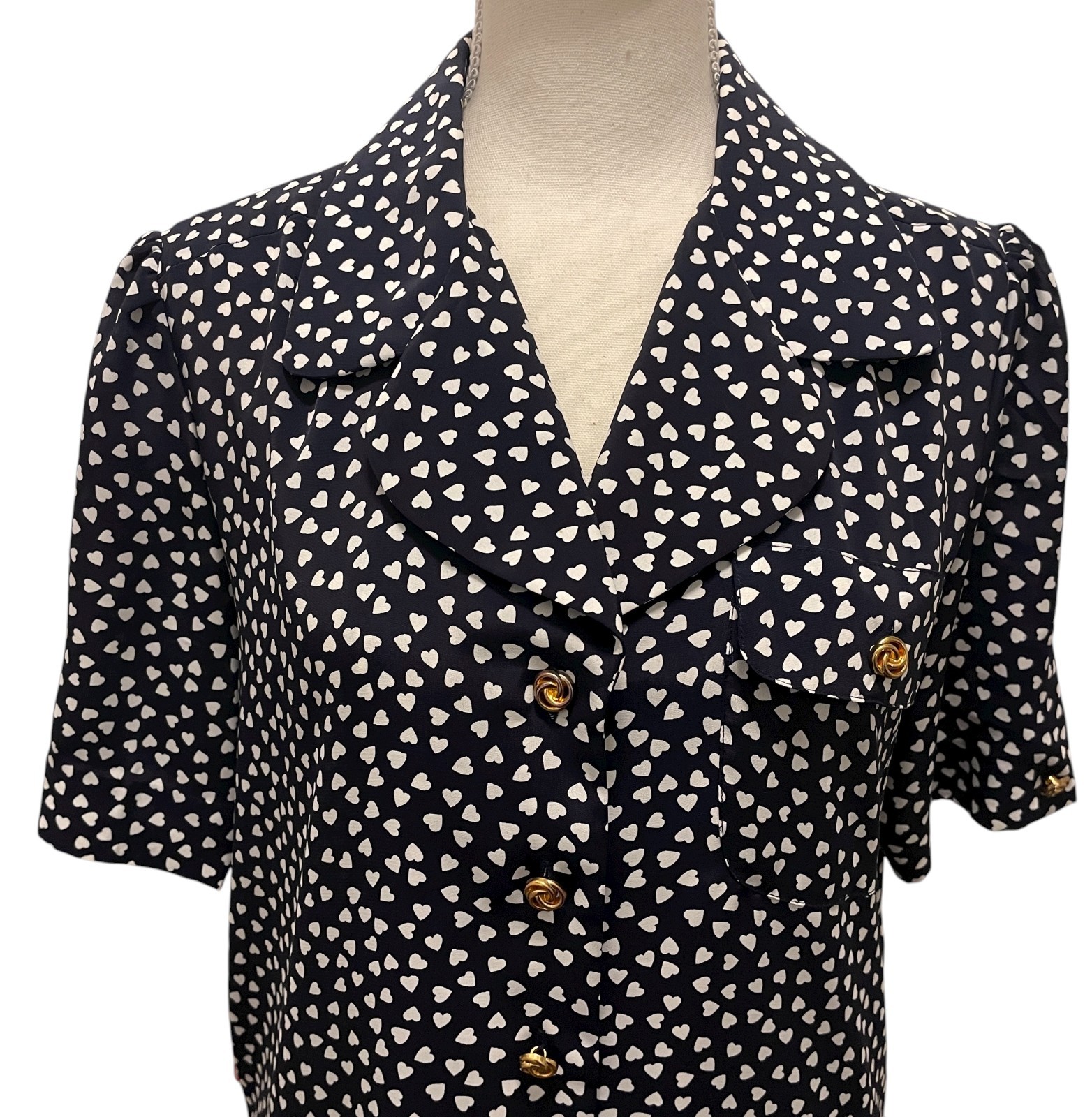 Vintage 80s Schrader Secretary Shirt Dress-Women’s 10P-Black White Heart Pattern