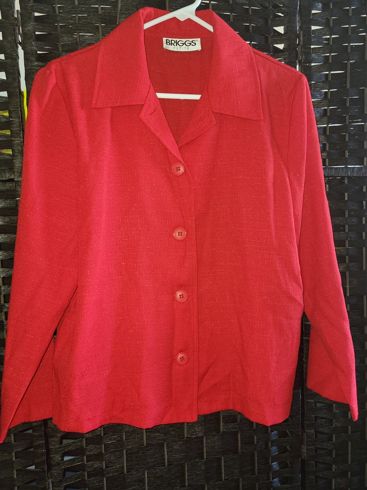 VINTAGE 90s LINEN JACKET Bright Red by BRIGGS 12P NEVER WORN plus FREE SHIPPING!