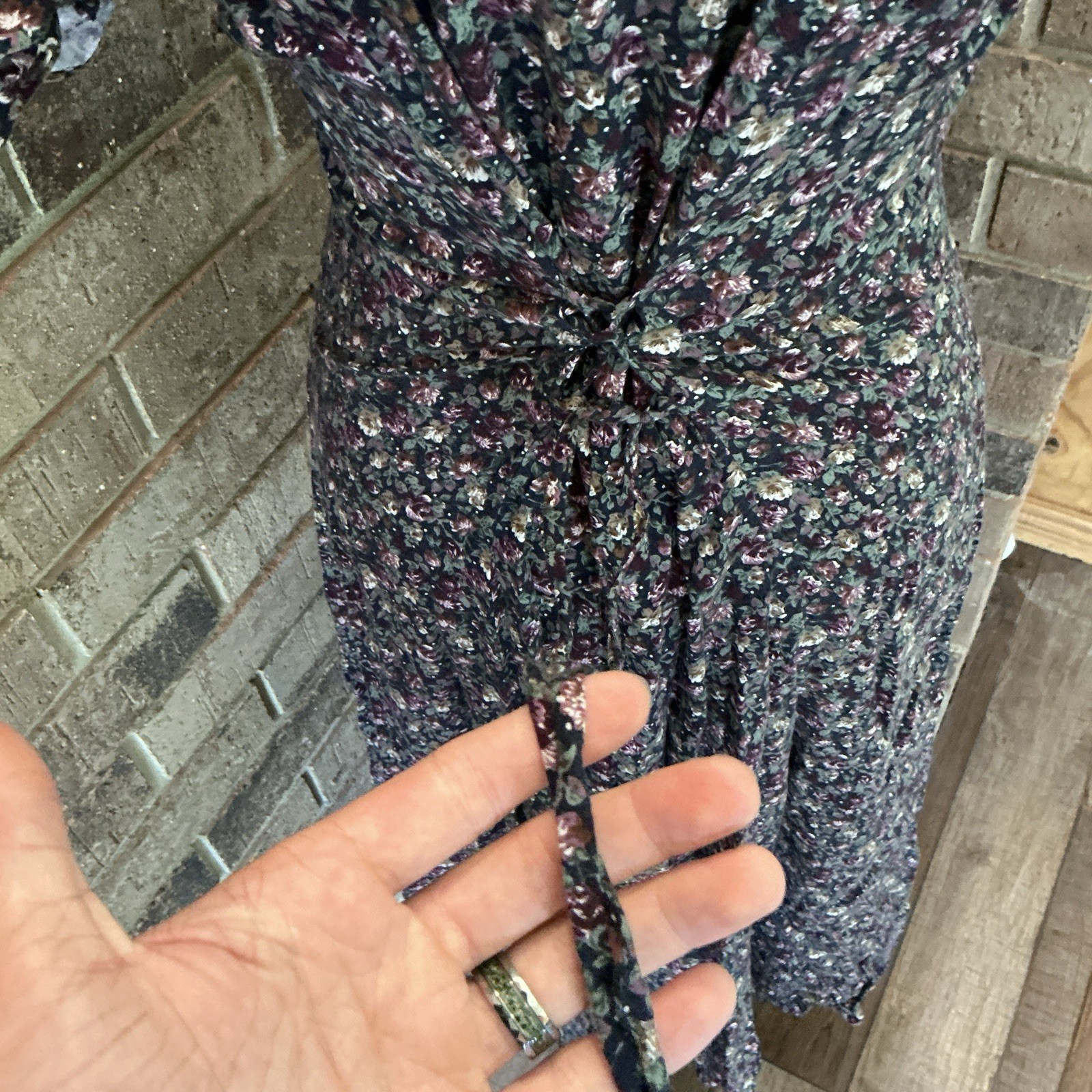 90s VTG DBY Ltd Floral Maxi Dress Button Front Tie Back V-Neck Size S Ditsy 33E7