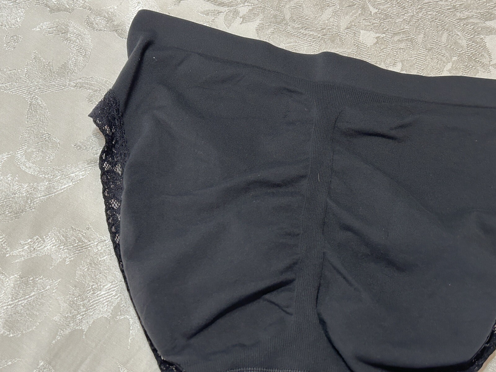 Vtg CACIQUE Tactel Nylon Lace Trim Hi-Cut 18/20 Black Shaping Panties #258