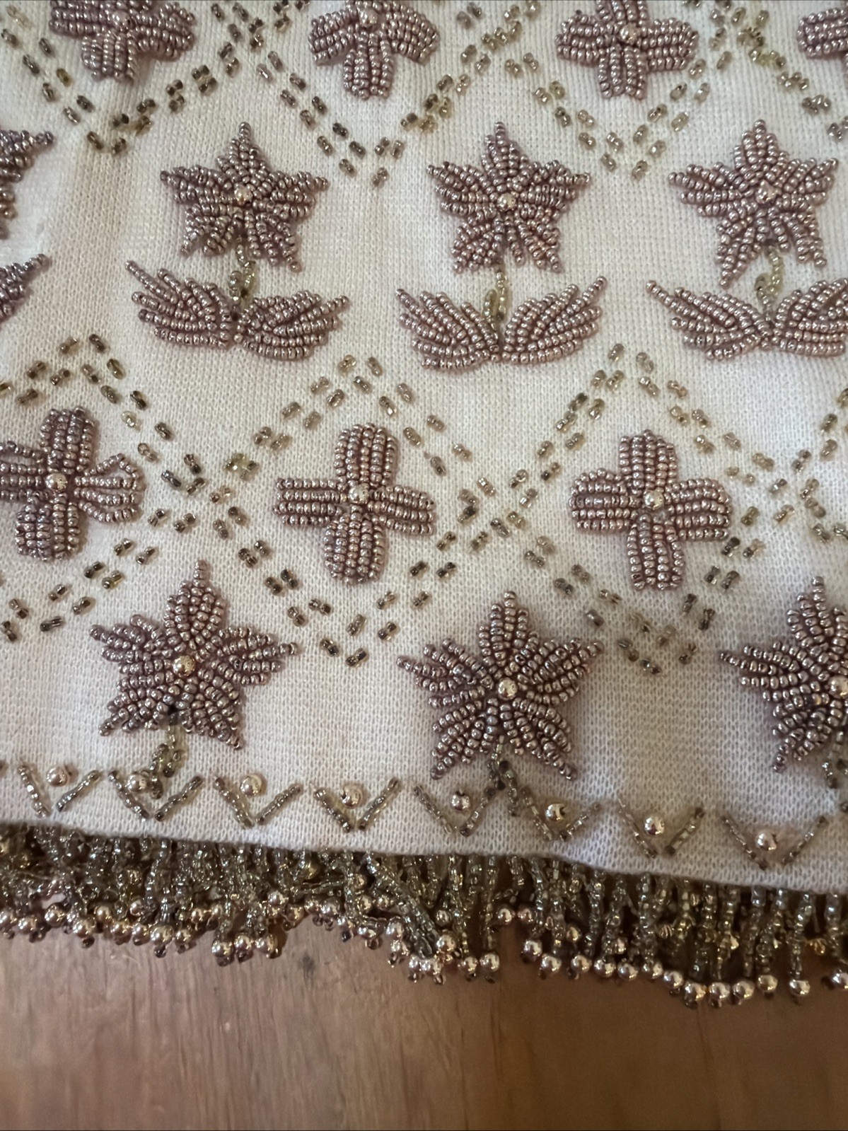Glam Vintage 1960’S Heavy Beaded Top Wool Fringe Sleeveless Hong Kong Sz 14