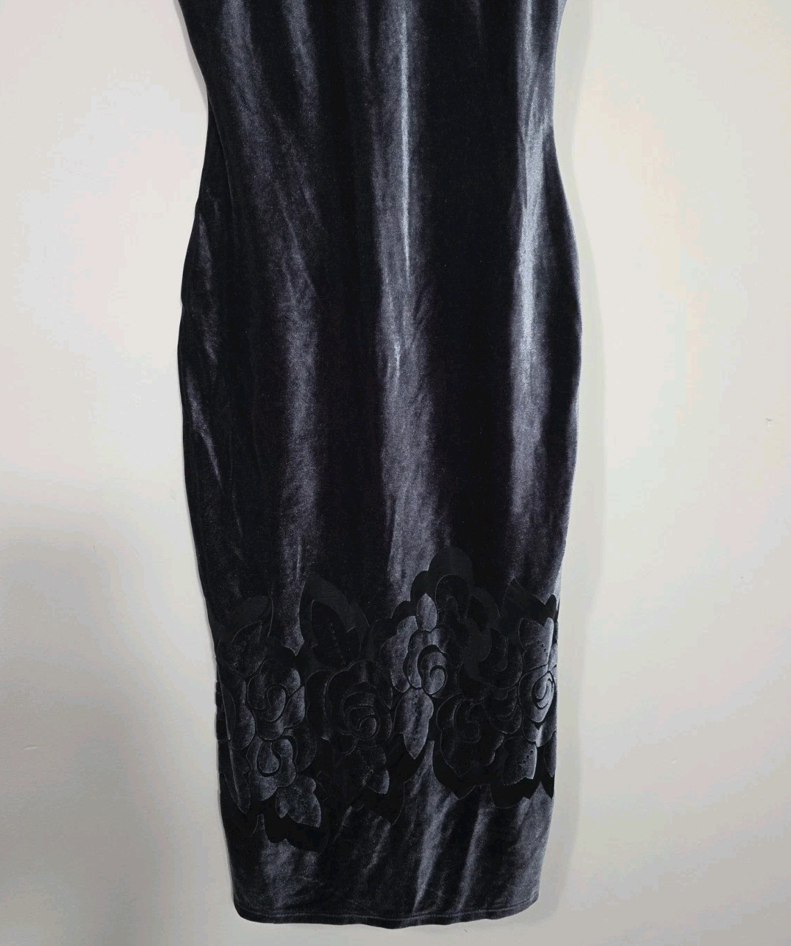 Vintage Love Culture Velvet Slip Dress Floral Applique Navy Blue M USA