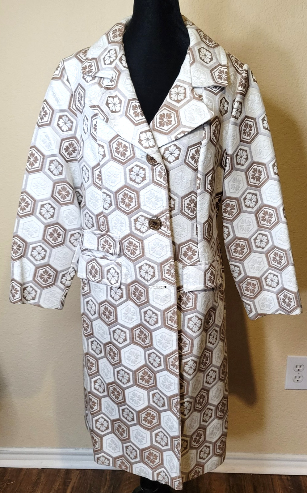 VTG Lanson 60s 70s Mod Retro Geometric Long All Weather Coat Women S Union Made