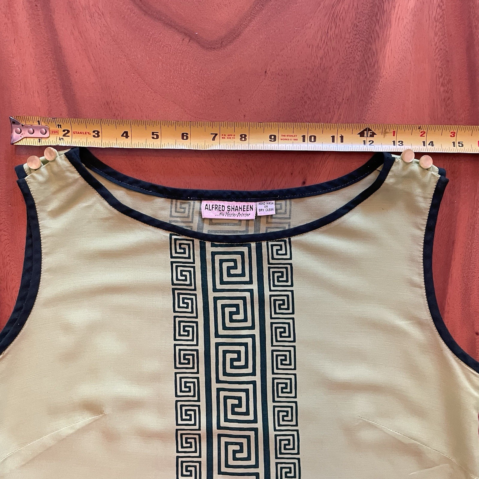 Vintage Alfred Shaheen Master Printer Lime Green Greek Key Shift Dress S