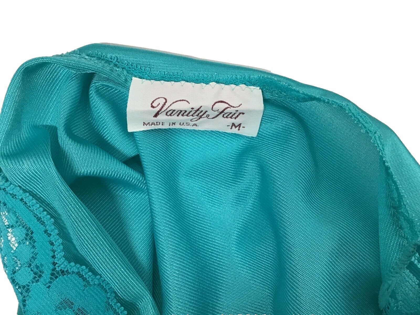 Vanity Fair Medium Vintage Teal Robe Covered Buttons Lace Trim
