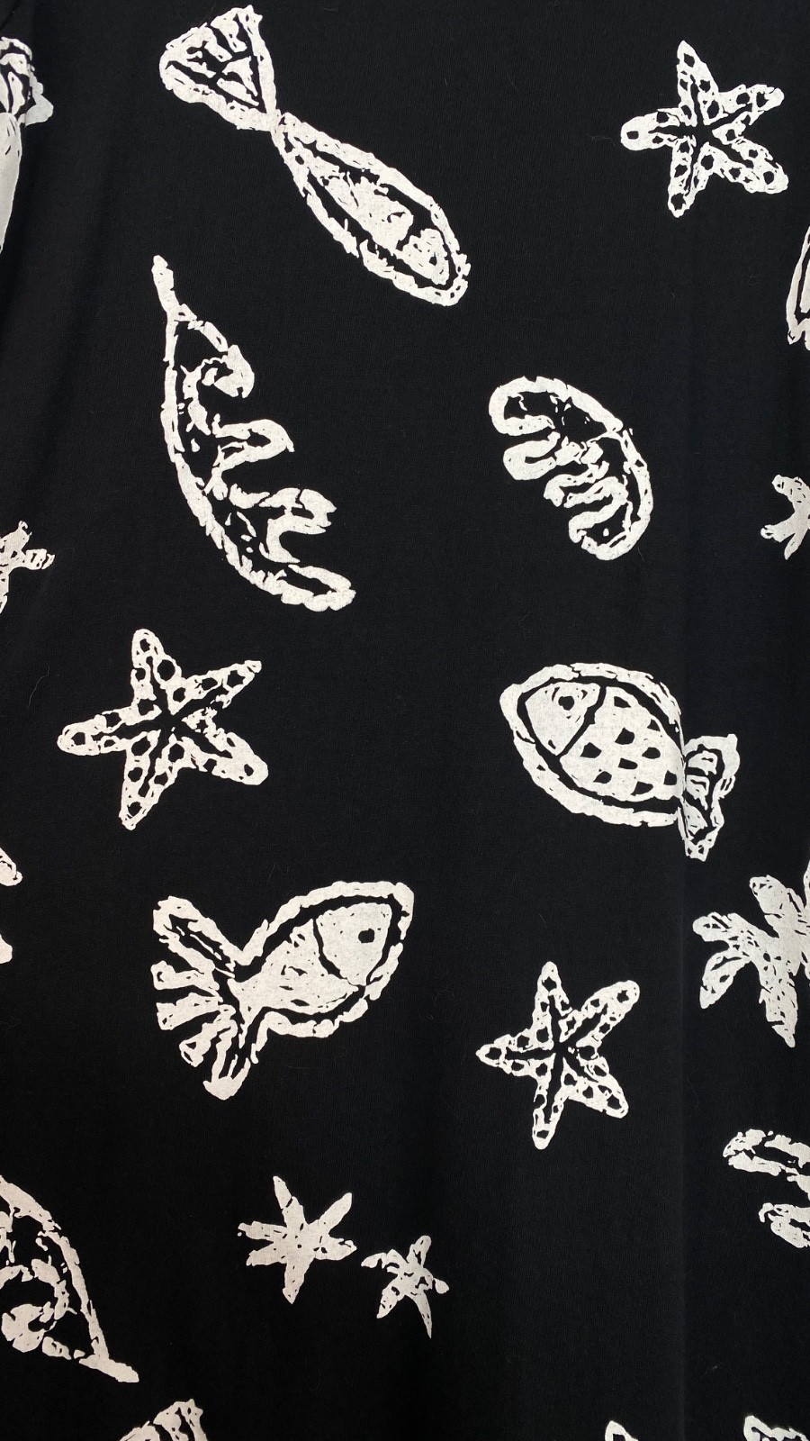 Vintage 1990s novelty print midi dress M fish star beach cotton relaxed pockets