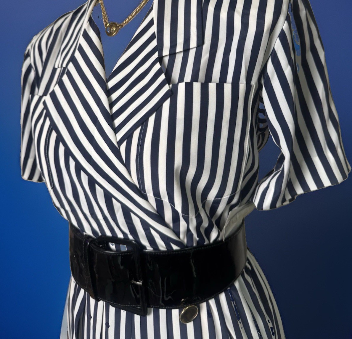 Vintage 80s | Leslie Faye Black White Nautical Striped Dress | Yacht Rock NWT