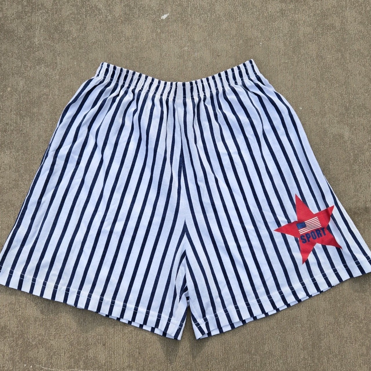 Vintage 90s Womens Cotton Shorts Elastic Waist Pinstripe Baseball Star MEDIUM