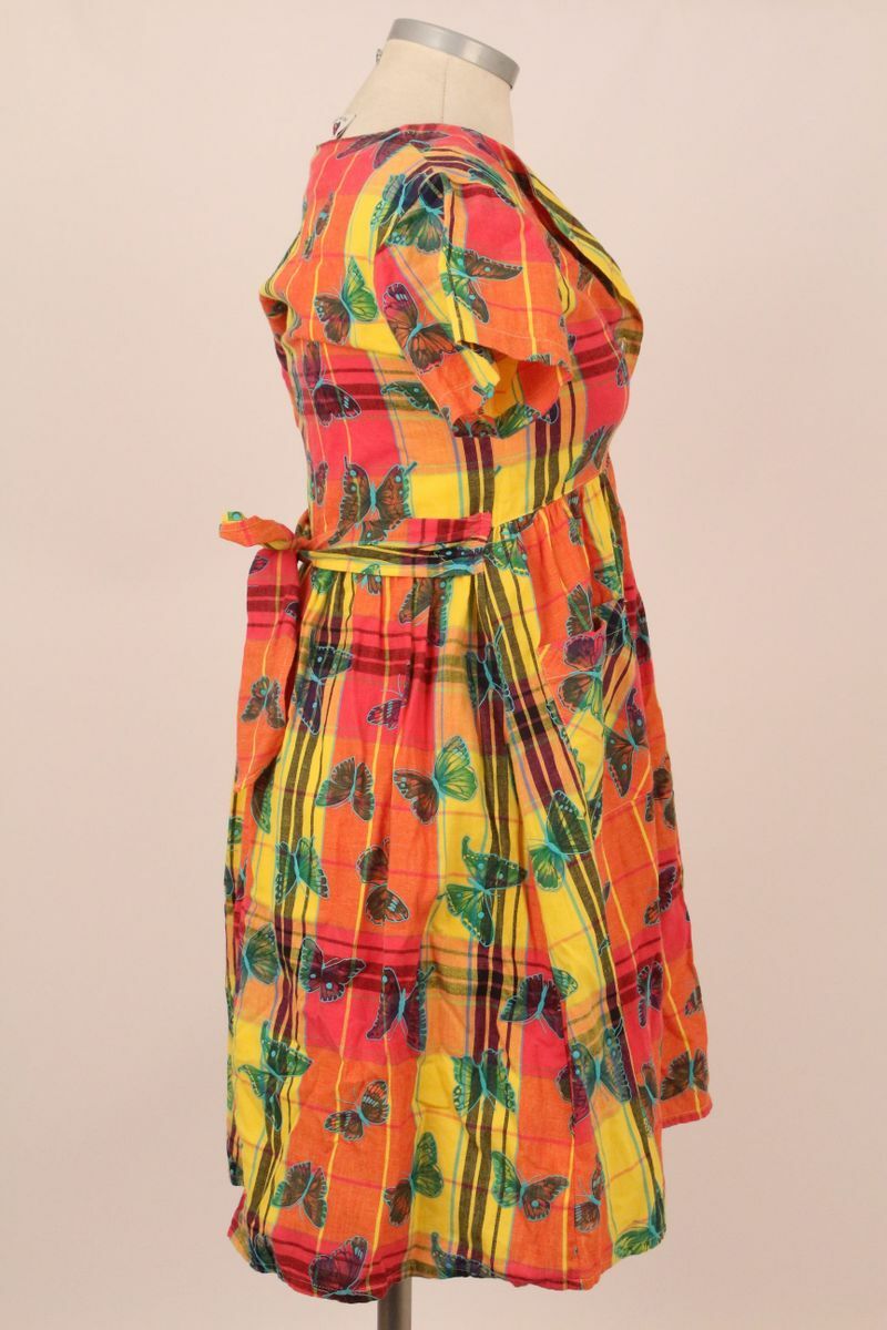 Summer Dress Short Sleeve Butterflies Belted Buttons Size 146 Cotton Vintage