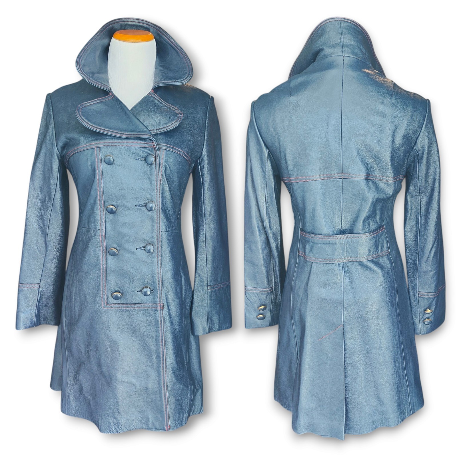 Vintage Yost New England Sportswear Company 70s Blue Leather Trench Coat