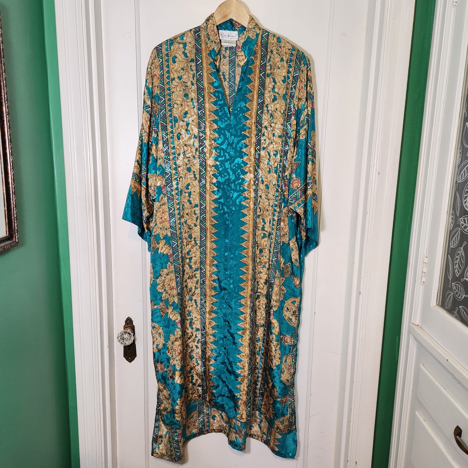 Ruth Norman Neiman Marcus Vintage Caftan Dress Large Baroque Geometric Maxi 80s