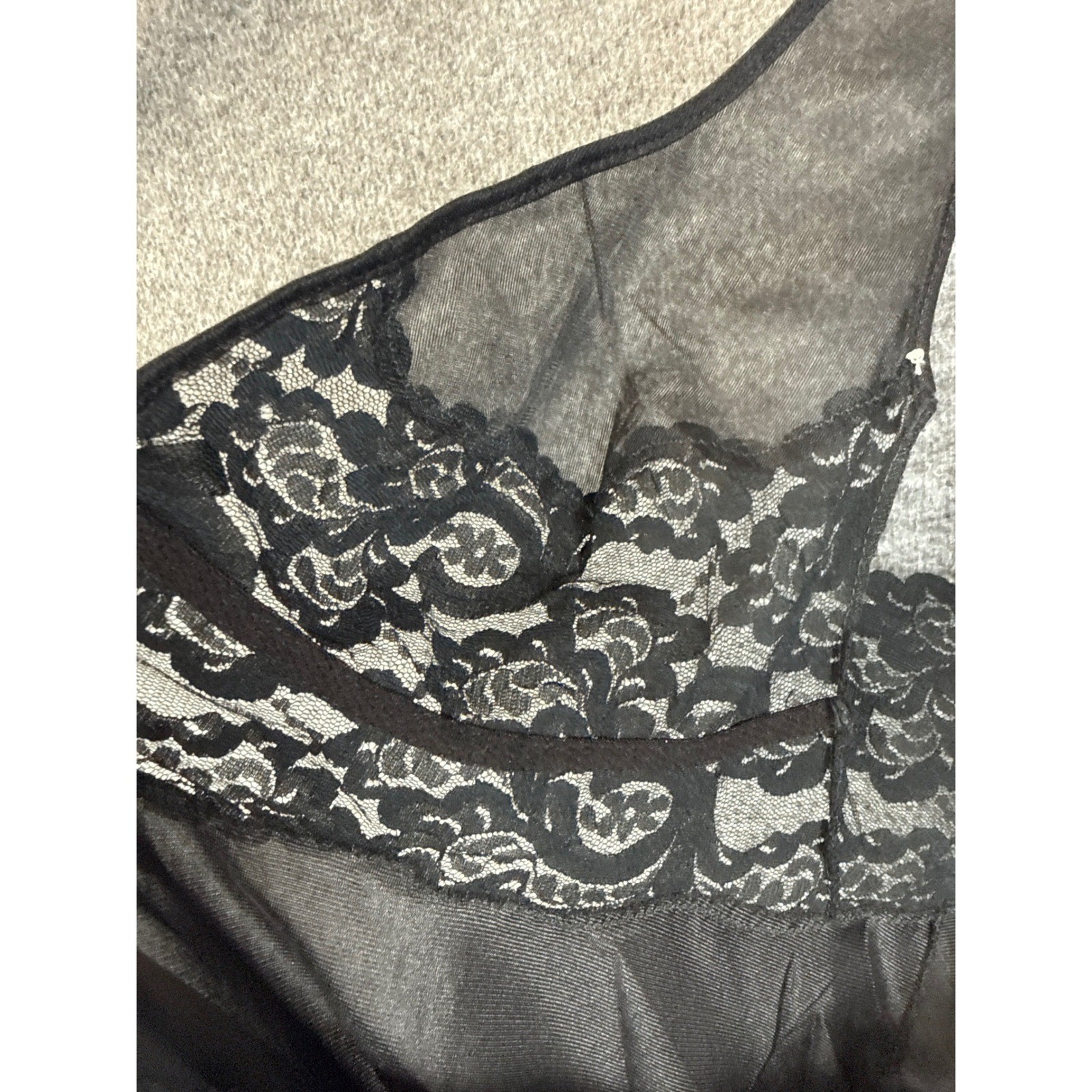 Vtg Glydons Maxi Nightgown Size L Sheer Lace Trim Bow Rosette Romantic USA Made