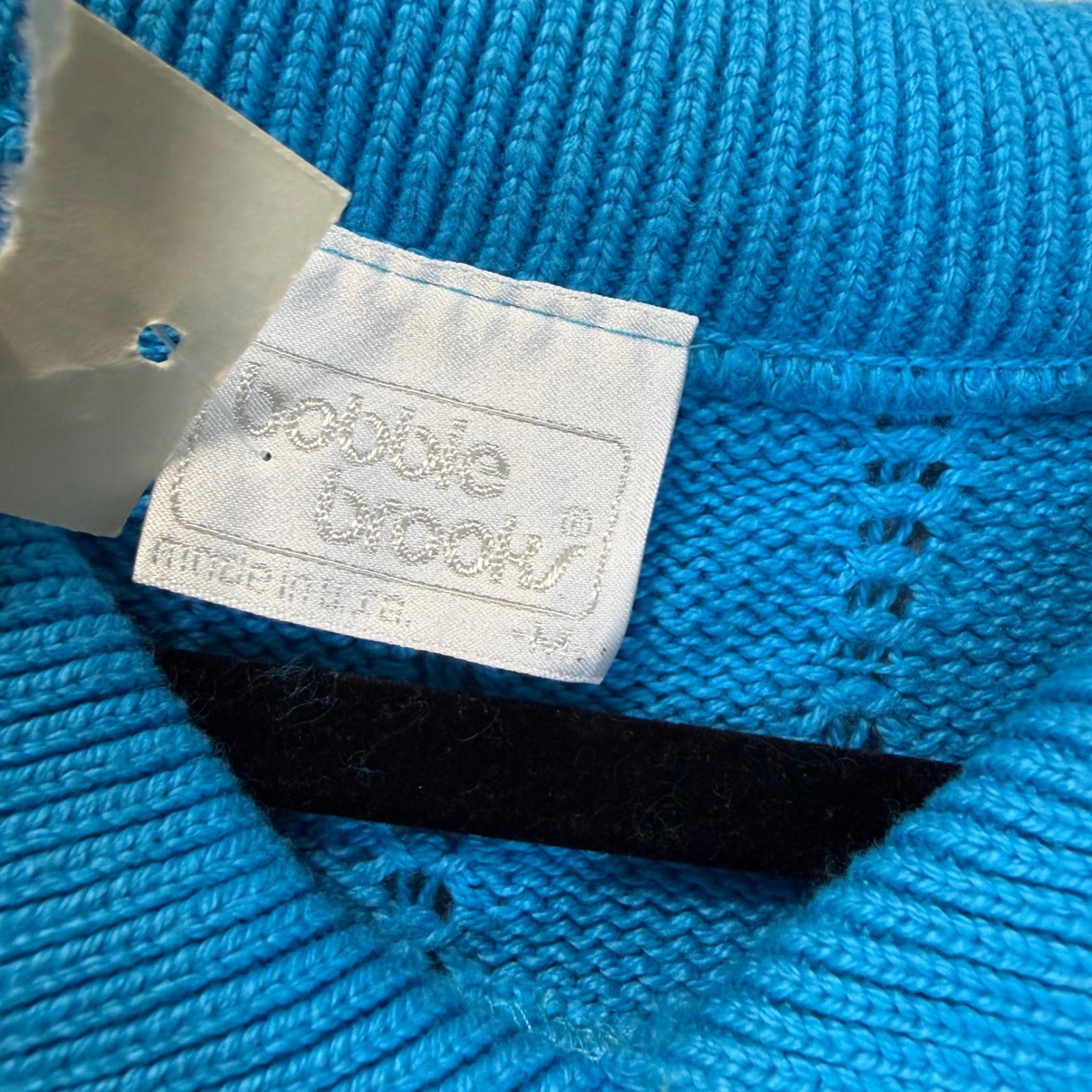 Vintage Bobbie Brooks Blue Pointelle Knit Sleeveless Polo Sweater Vest Medium
