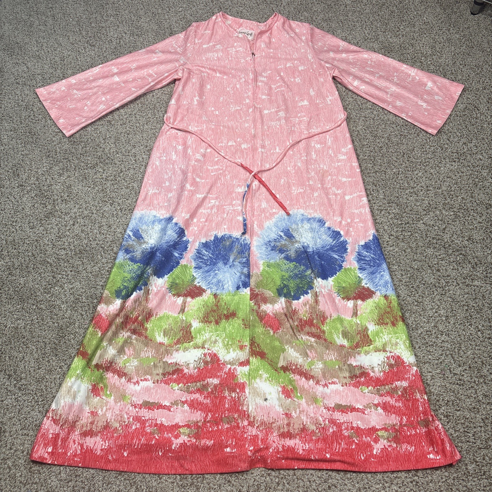 Vintage LOUNGE CRAFT Robe Women’s Pink Full Zip 3/4 Sleeve Size Tag Missing