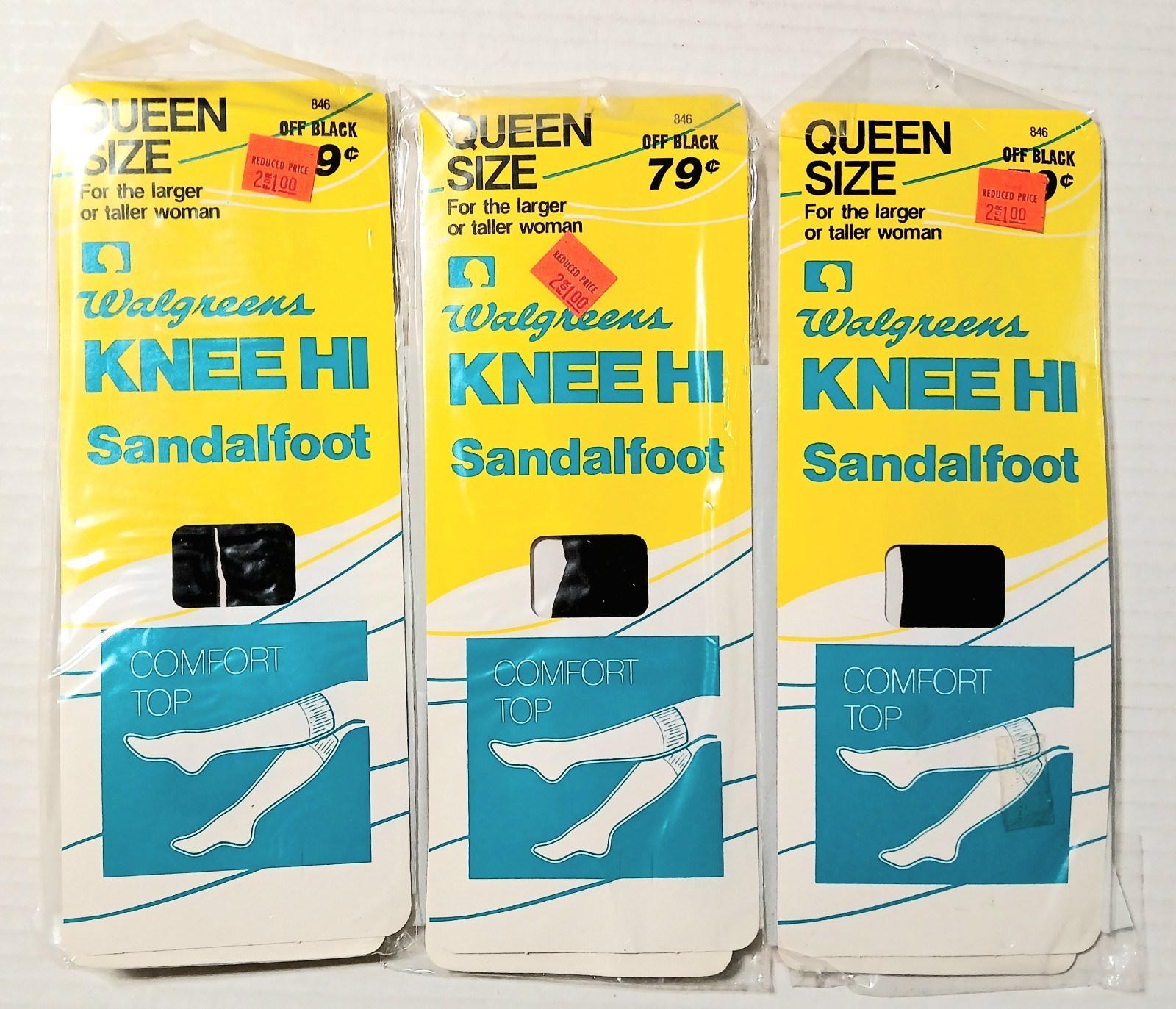 3 Vintage Walgreens Sheer Stretch Knee Hi Sandalfoot Nylons Queen Size Black