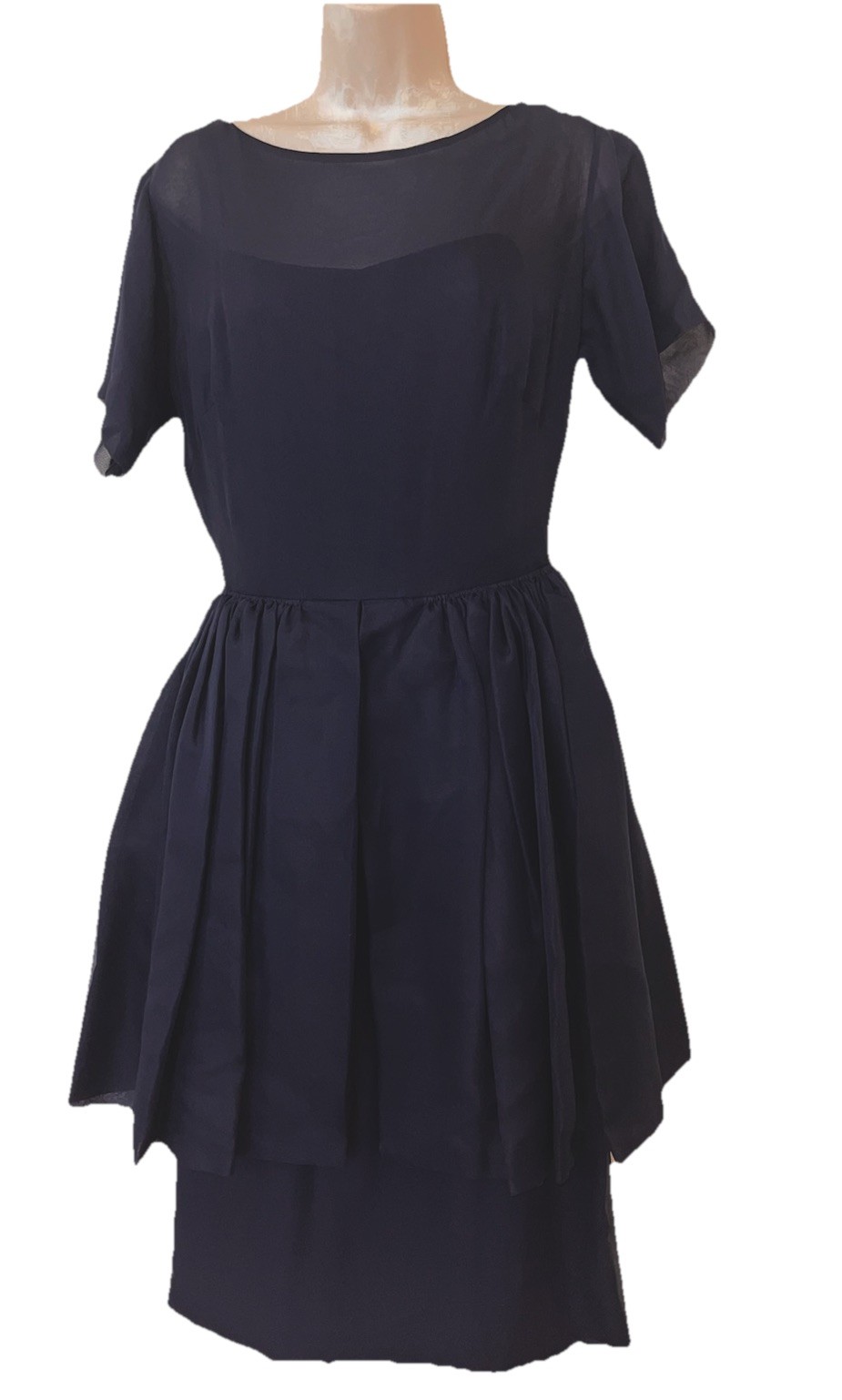 Vtg New Look Post WW2 Maurice Rentner Navy Silk Chiffon Dress See Measurements