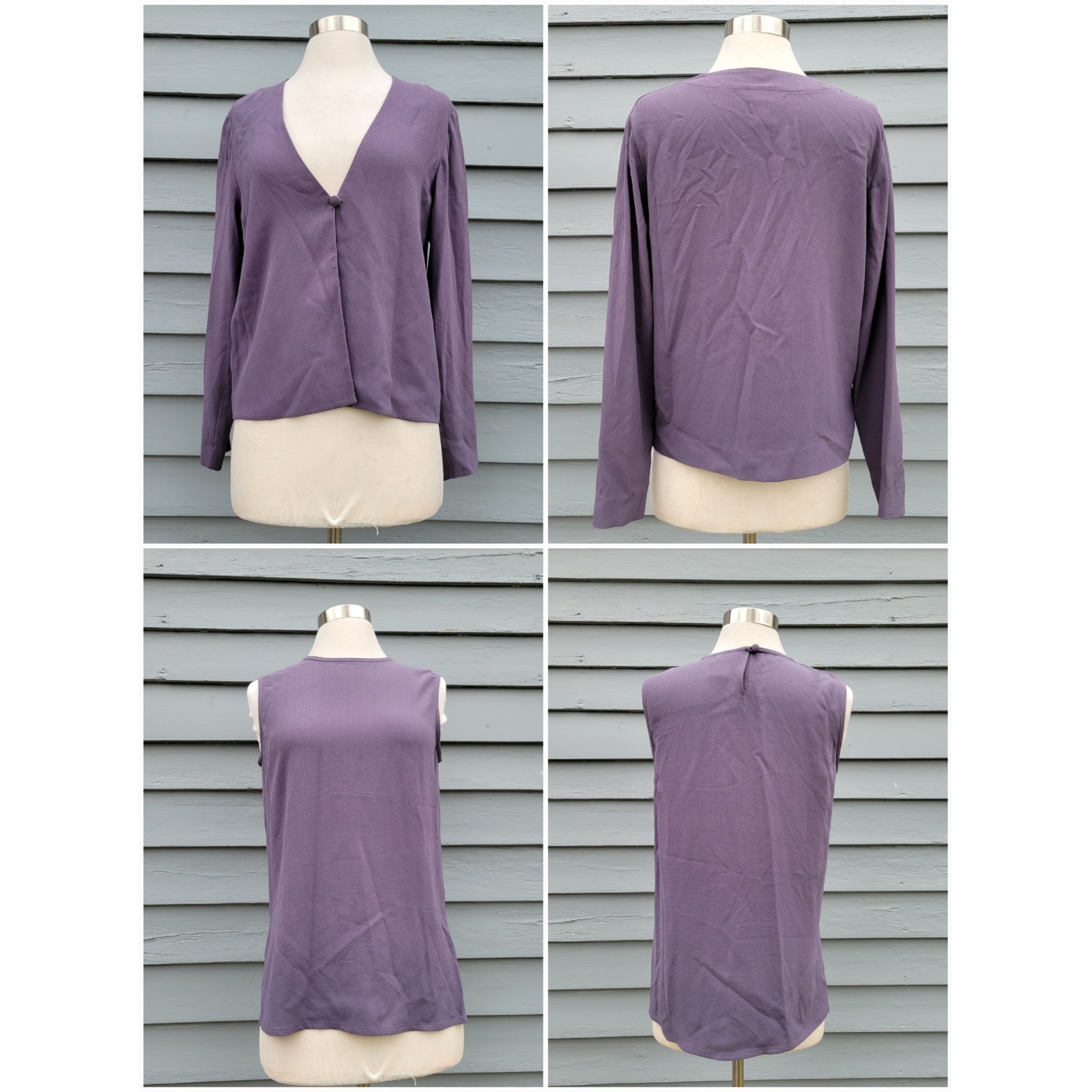 Eileen Fisher 3 Piece Skirt Set Purple 100% Silk Cardigan Shell Maxi Skirt Sm