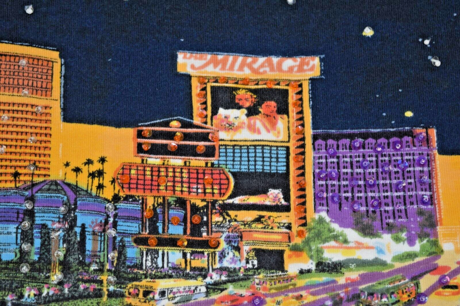 VTG Las Vegas Top Take Two Size S/M 80s City Scape Mirage Siegfried Roy Sequins