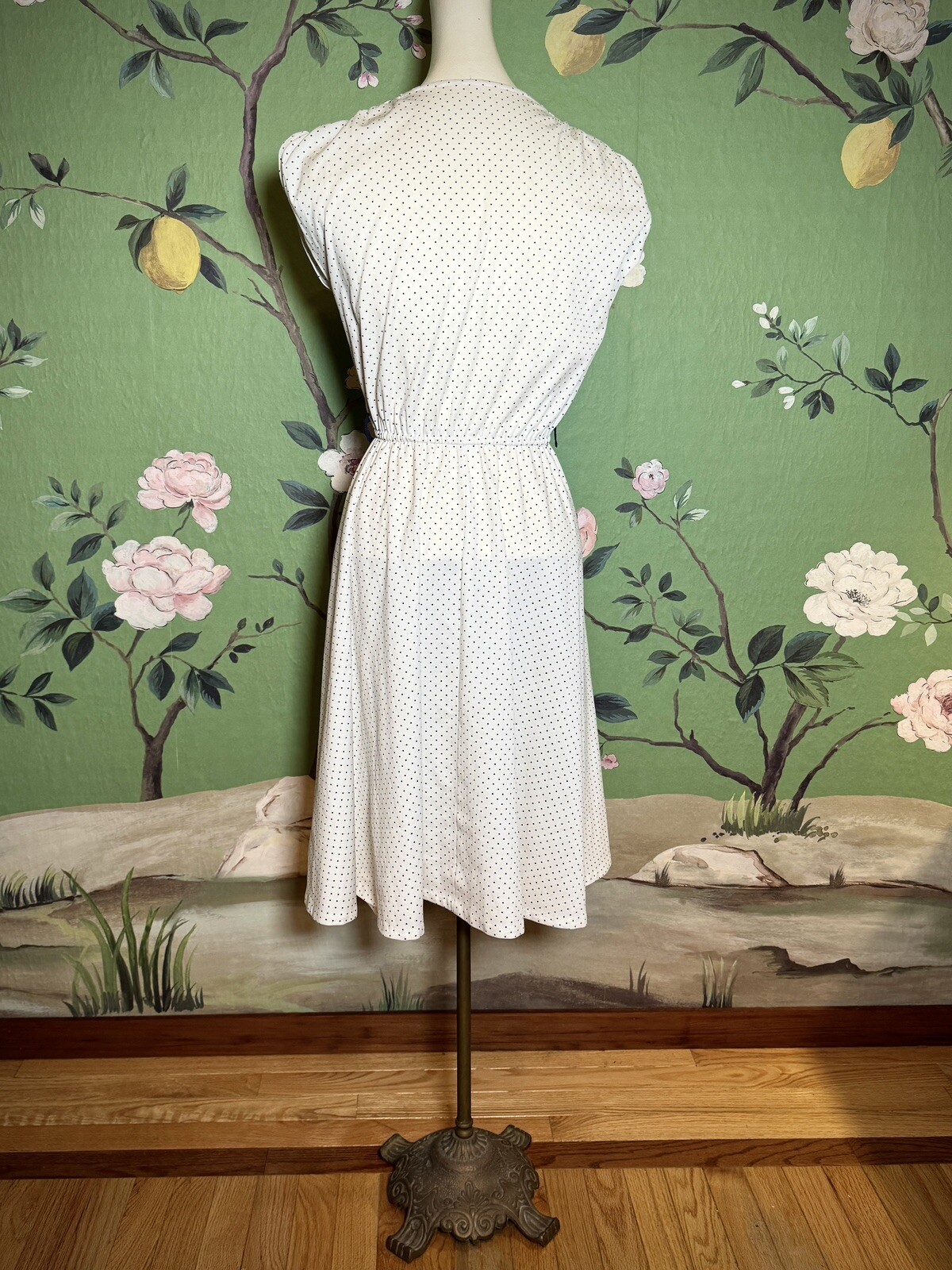 Vintage 1970’s Does 1950’s White Polka Dot Marilyn Monroe Wrap Dress Cap Sleeves
