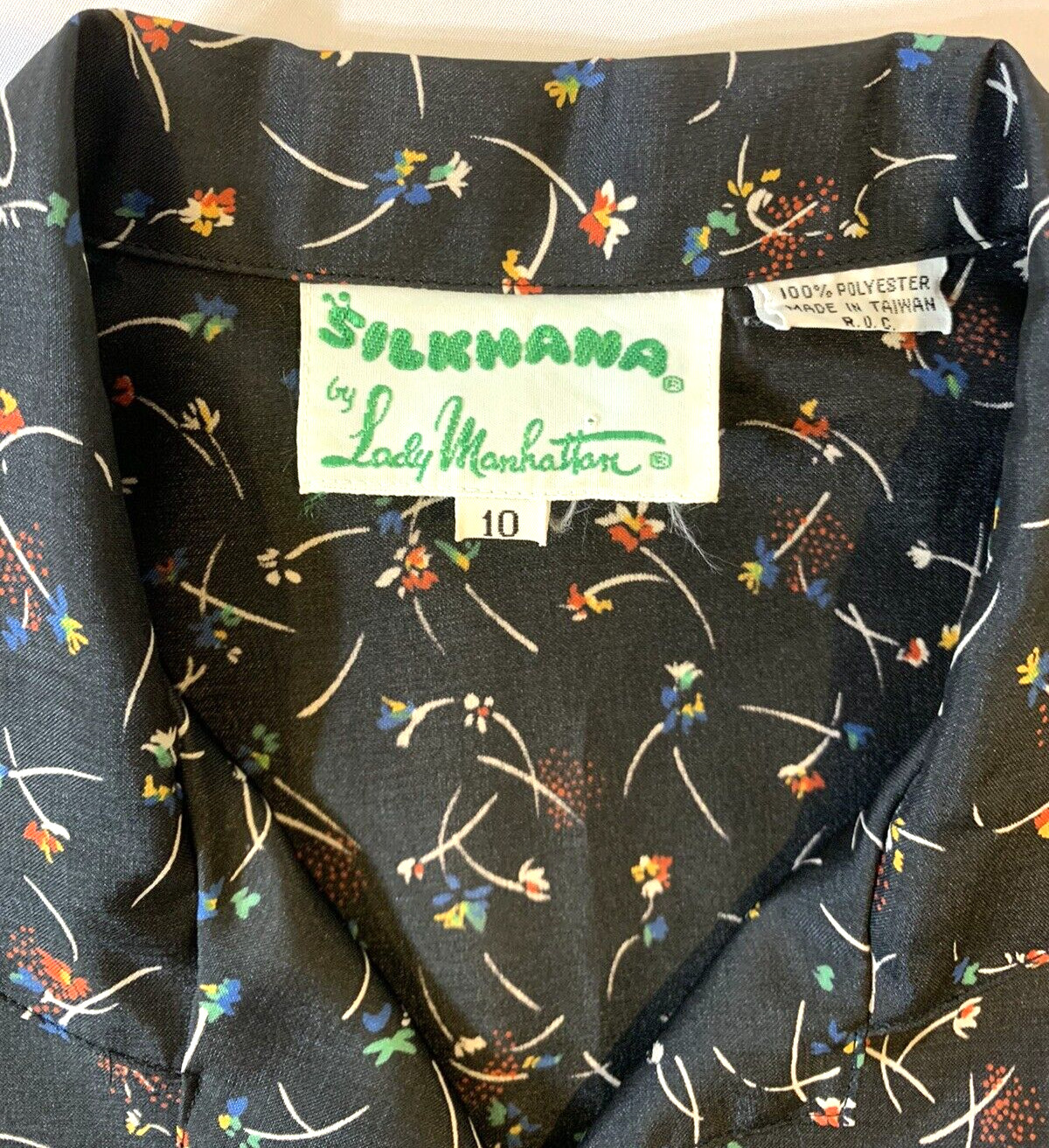 Lady Manhattan Blouse Womens 10 Black Vintage 70s Silkhana Floral Pullover