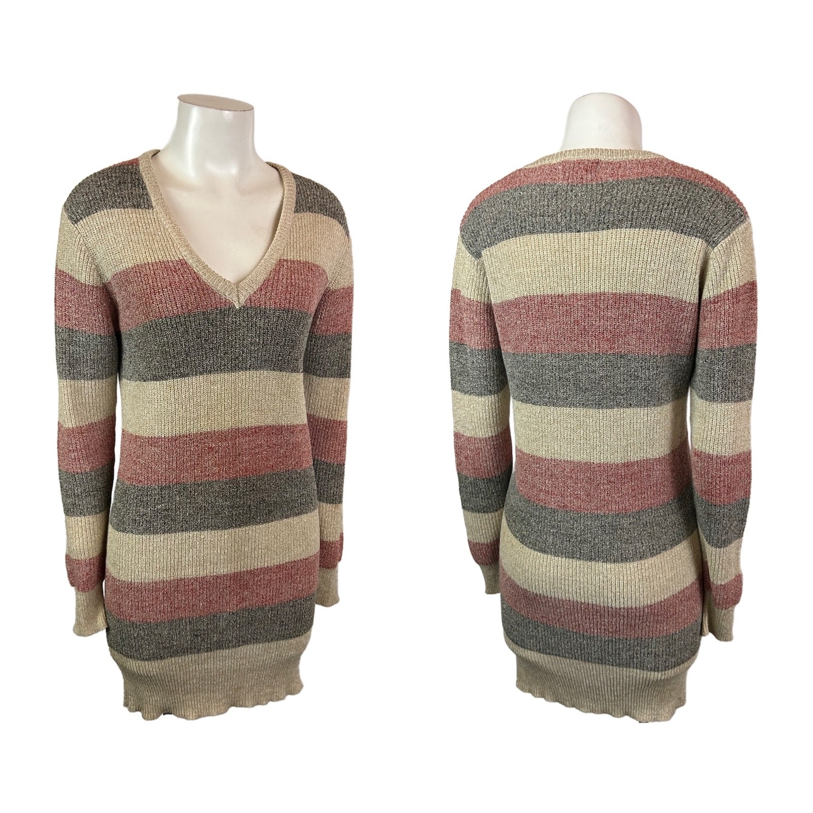 1980s Metallic Stripe Acrylic Knit Mini Sweater Dress / Women’s Medium ^