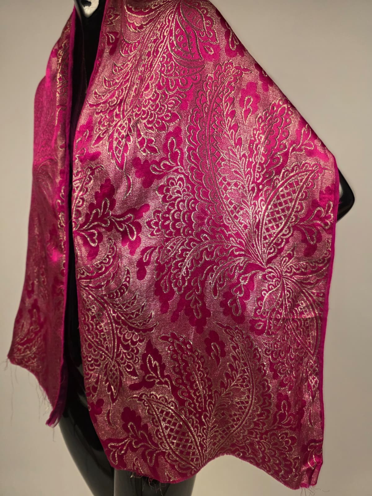 ANTIQUE 1920’S PINK METALLIC GOLD LAME SILK SHAWL FOR DRESS
