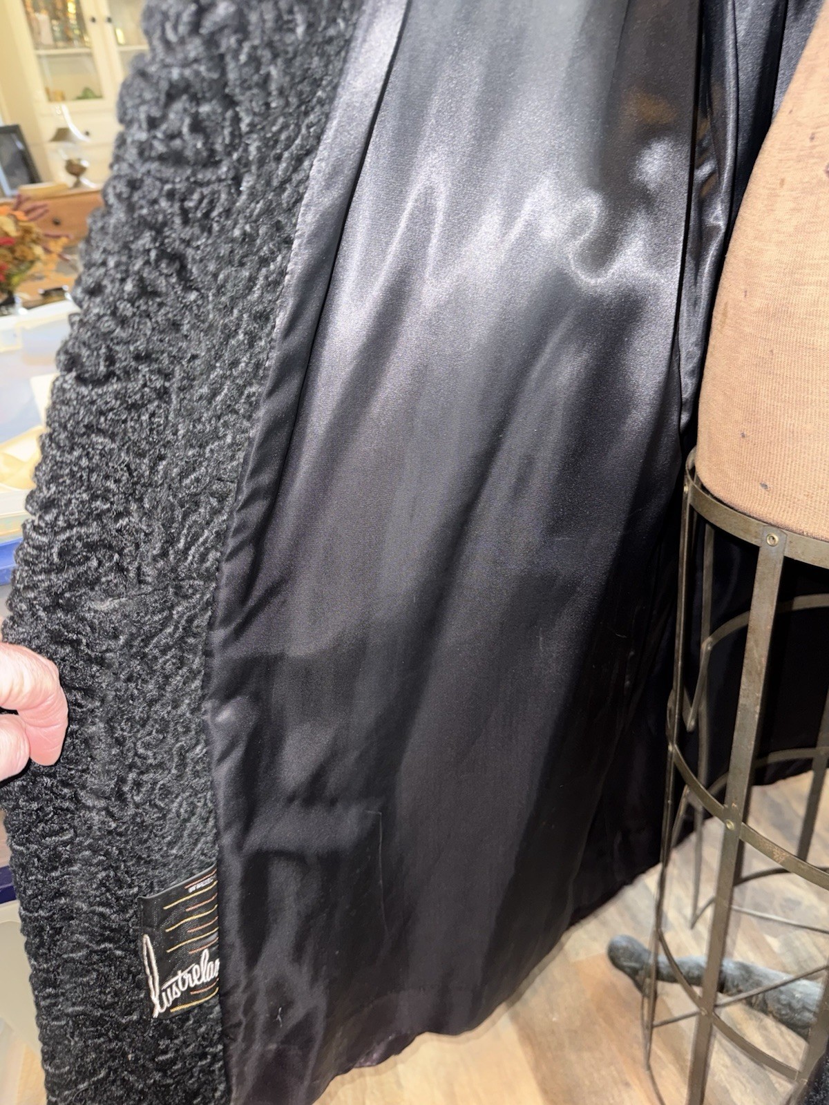 Vintage Halldonn Lustrelam Black Faux Persian Lamb Long Coat Jacket