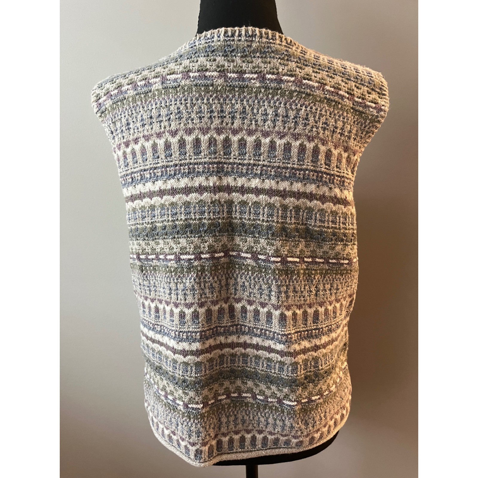 Vintage Alps Womens Fair Isle Knit Sweater Vest Earth Tone Cotton Blend USA Made