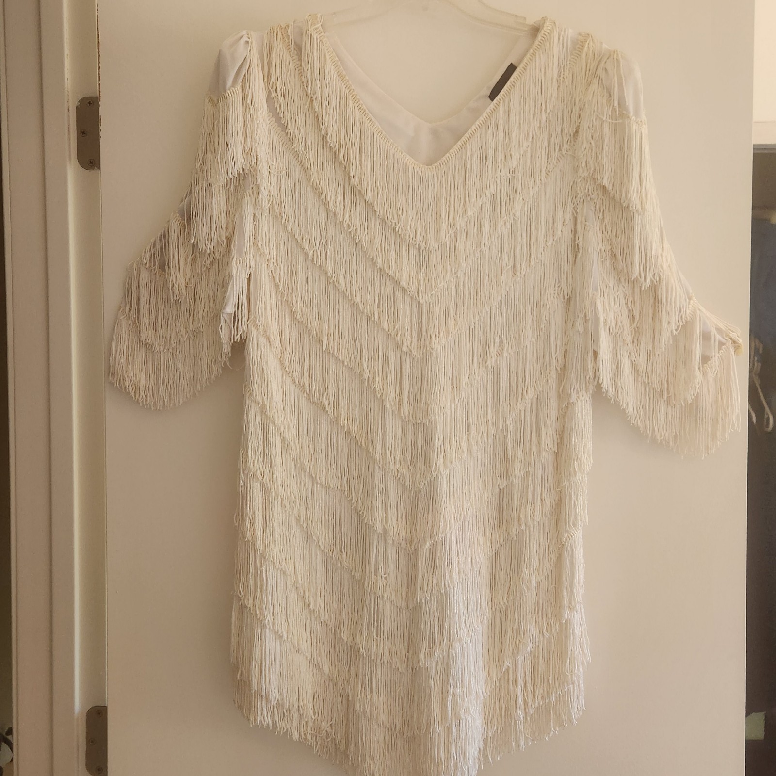 Vintage Womens Flapper Dress By Nightworks Size S/M Ivory VGC