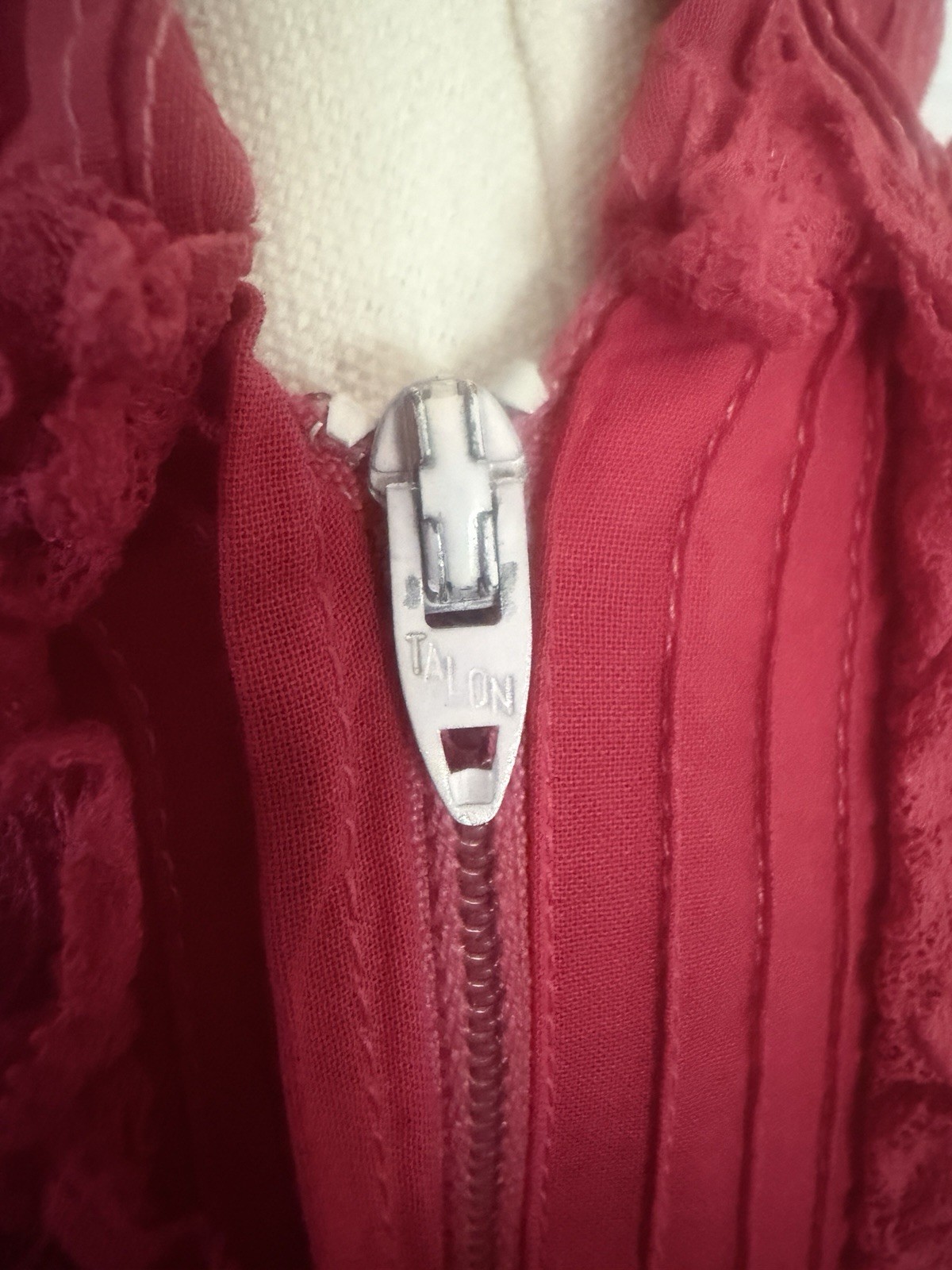 Vintage 1970s Edwardian Prairie Maxi Dress | Cranberry Red | Talon Zip