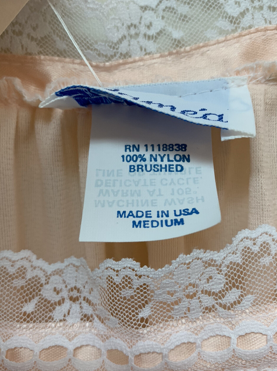 Vintage Damea Peach Brushed Nylon Long Gown Granny Nightgown Size M NEW NOS