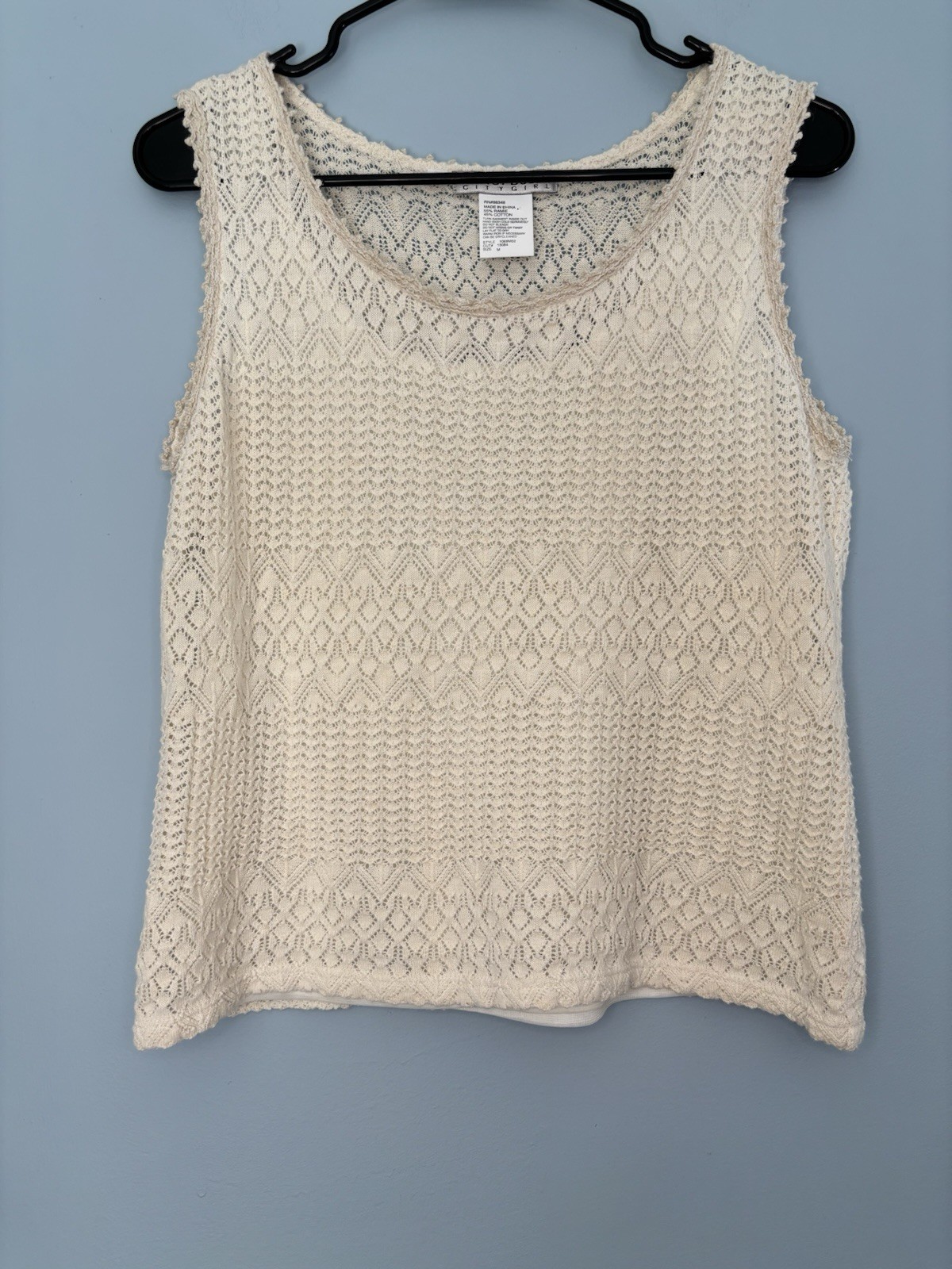 Vintage Nancy Bolen City Girls Tank Top Lace Ivory Lined Size Medium Cottagecore