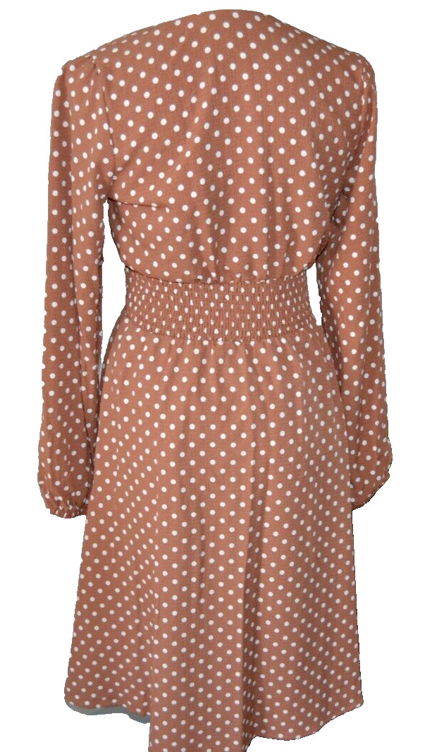 DRAPER JAMES Empire Waist Lined Dress BROWN/WHITE Polka Dots Size S Vtg Kohl’s