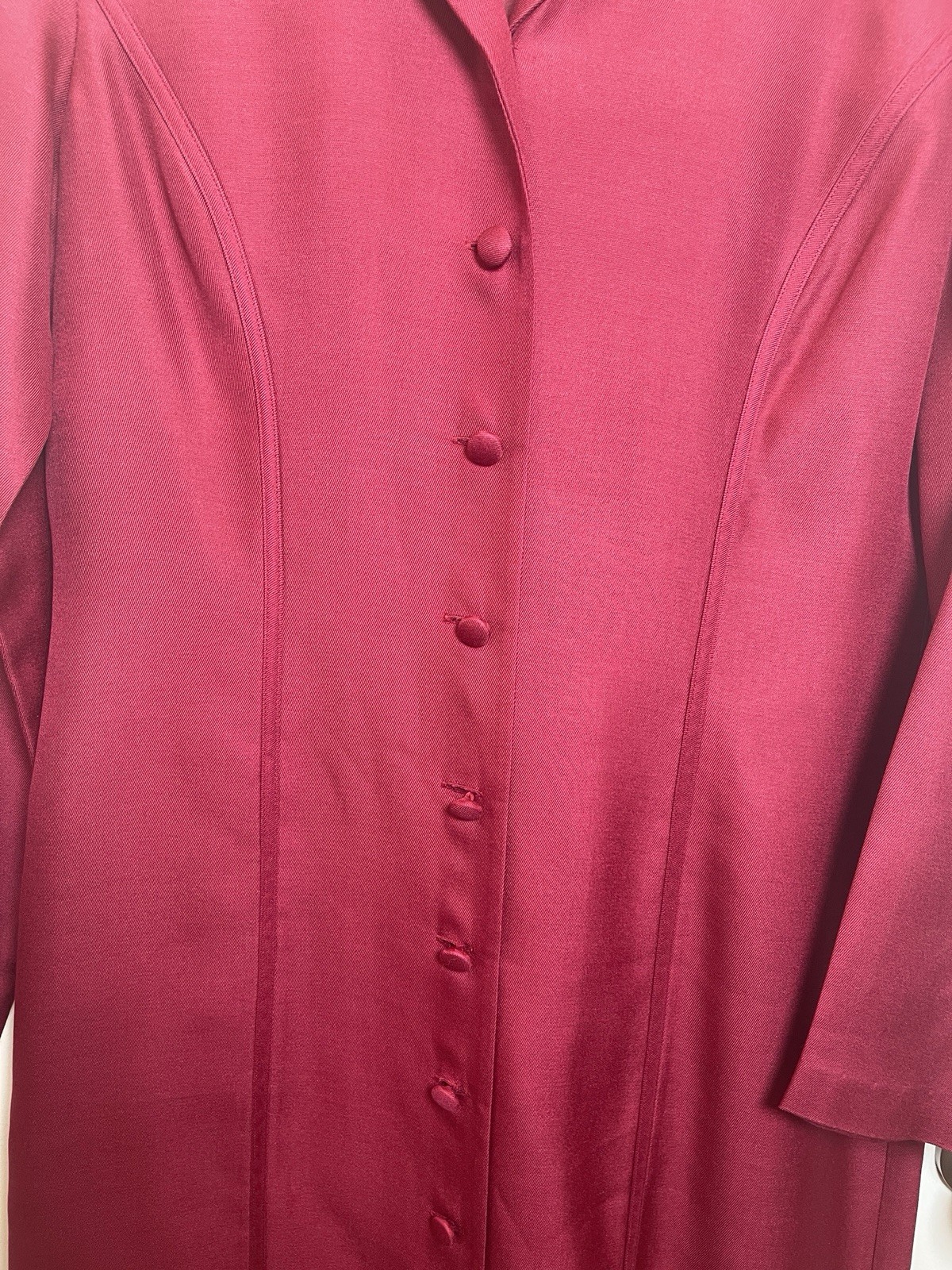 Adrianna Papell Vintage Silk Wool Shirt Dress Size 8 Burgundy Button Front