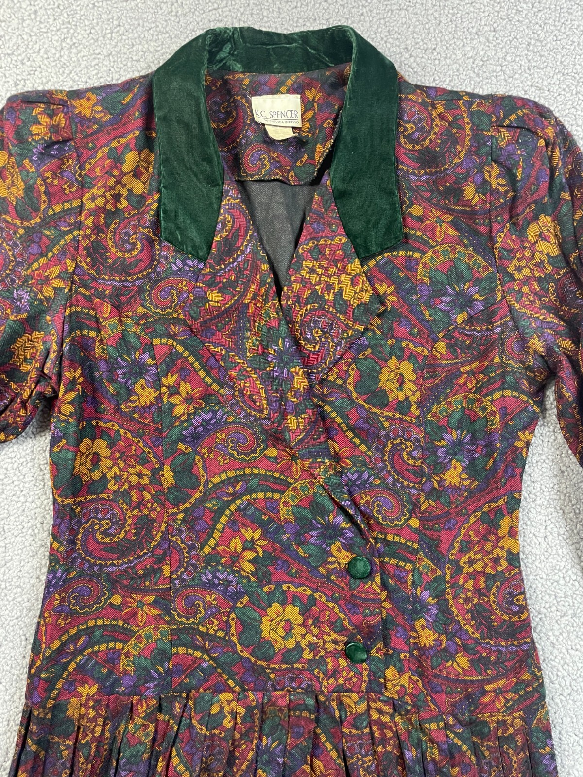 VINTAGE K.C. SPENCER paisley floral pleated maxi long sleeve size 8