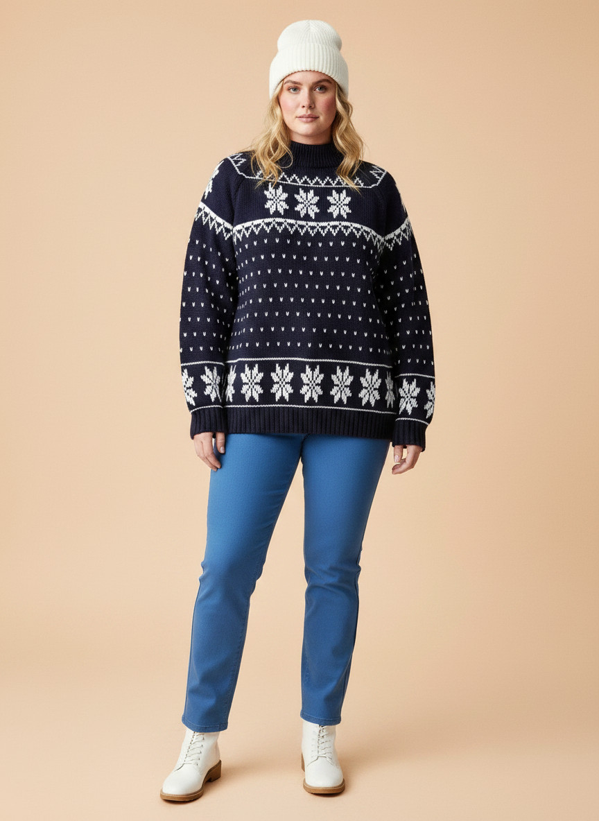 Vintage 60s unworn Knit chunky turtle neck ski jumper blue JCPenney acrylic