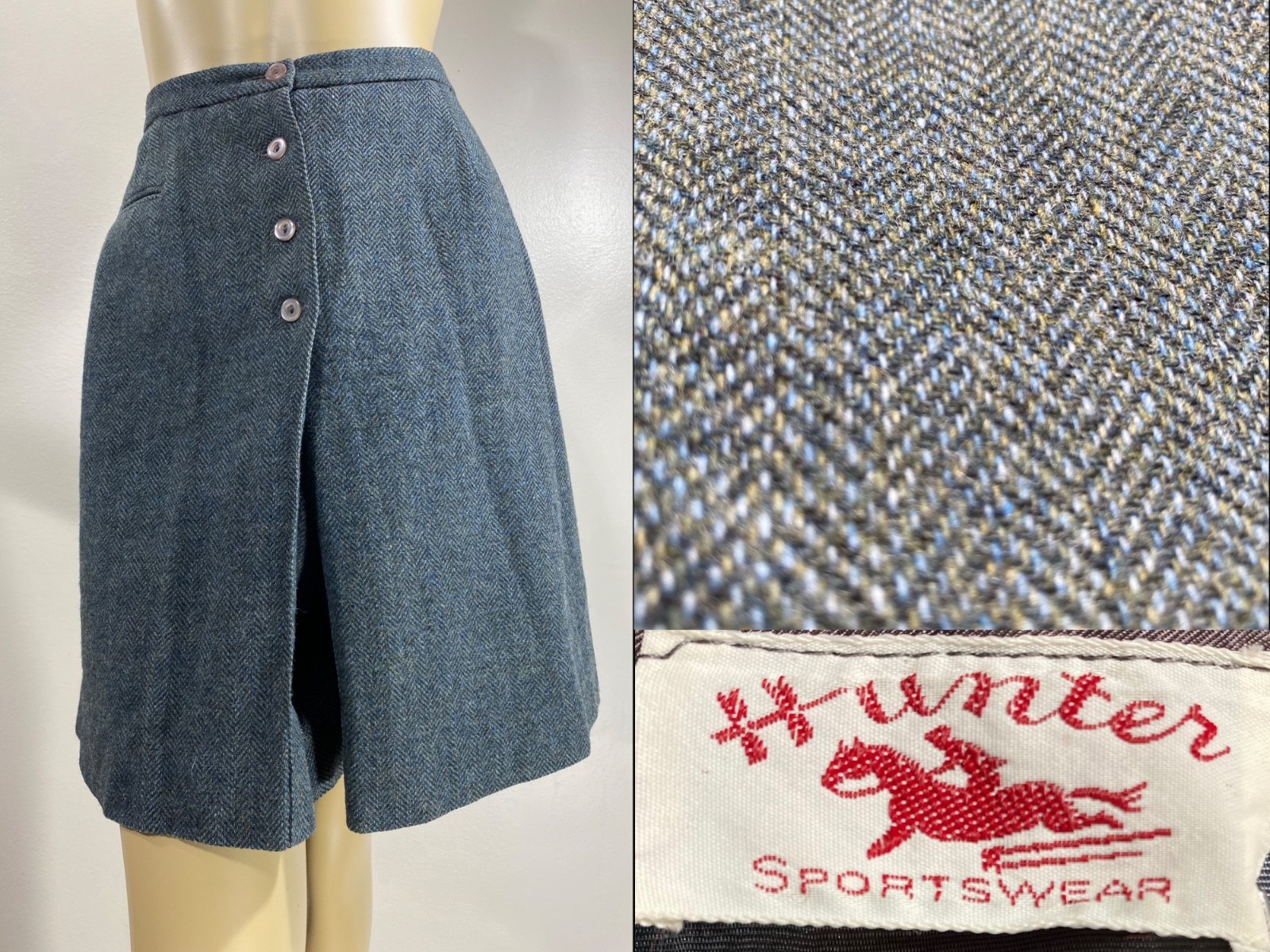 VINTAGE Hunter Split Riding Skirt Skort Equestrian Wool Tweed Culottes S/XS 26W