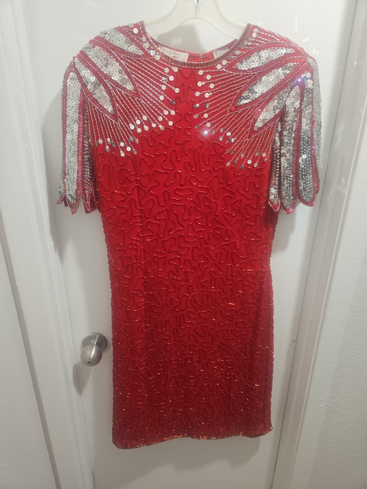 Laurence Kazar Beaded Red Dress Women’s Size M Silk Sequin Formal Vintage