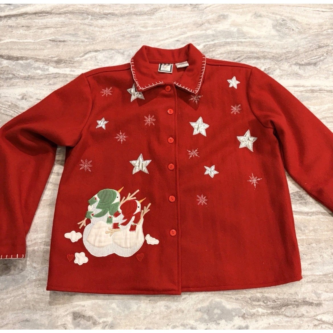 Vintage Red Wool Blend Snowman Christmas Jacket Granniecore Take Two Womens LG