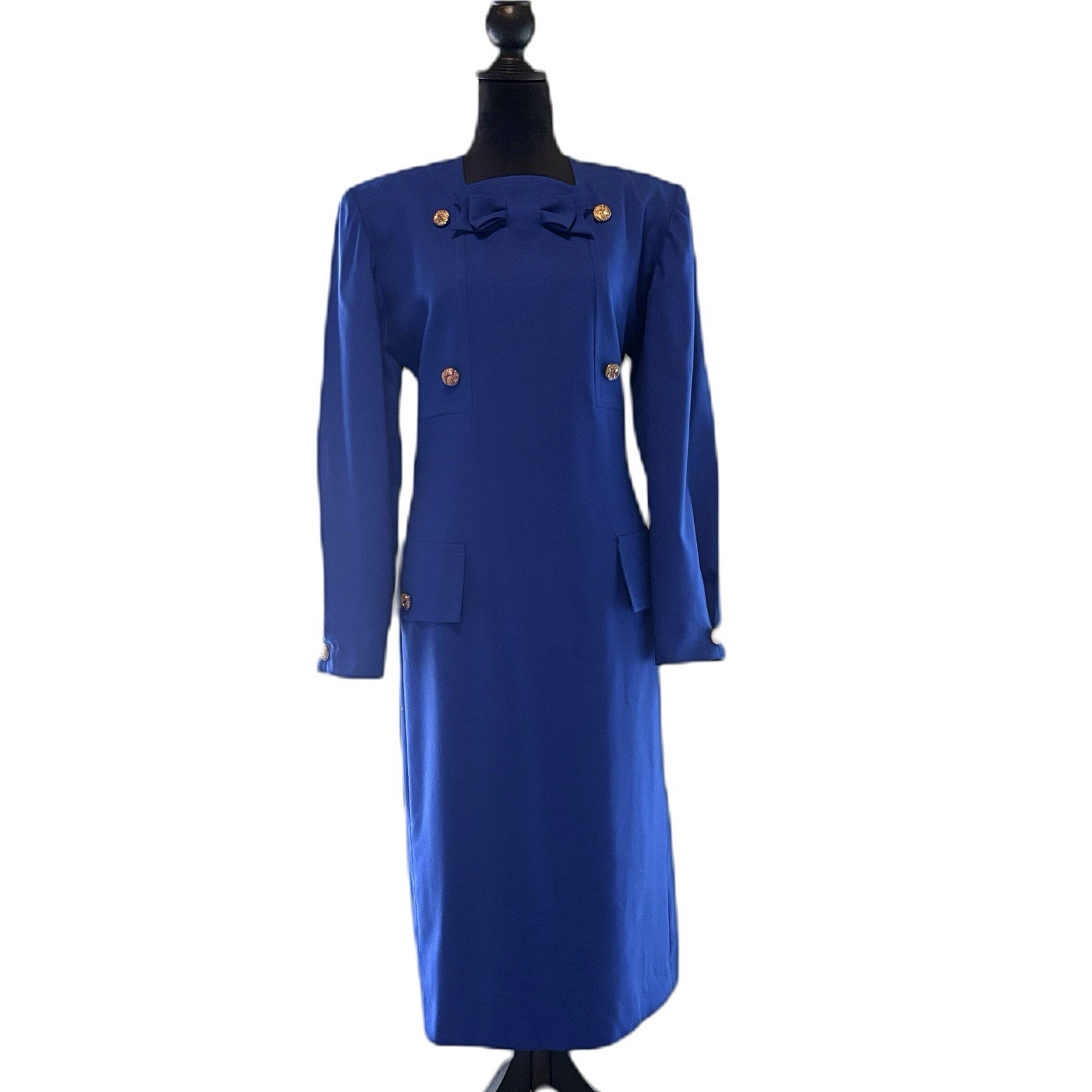 NWOT Vintage Nina Ricci Royal Blue Dress With Decorative Bow Size FR 44/ US 12