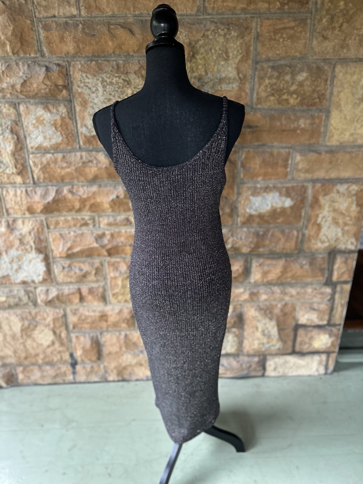 Ms. Choice California Vintage Metallic Gold/Navy Knit Dress S/M