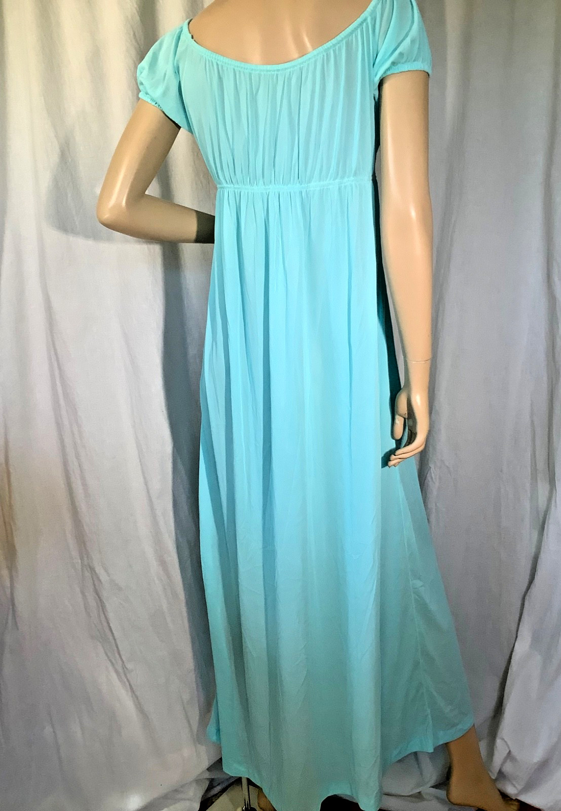 Vintage aqua Empire babydoll Nightgown regency Jane Austen negligee 70s Sears S