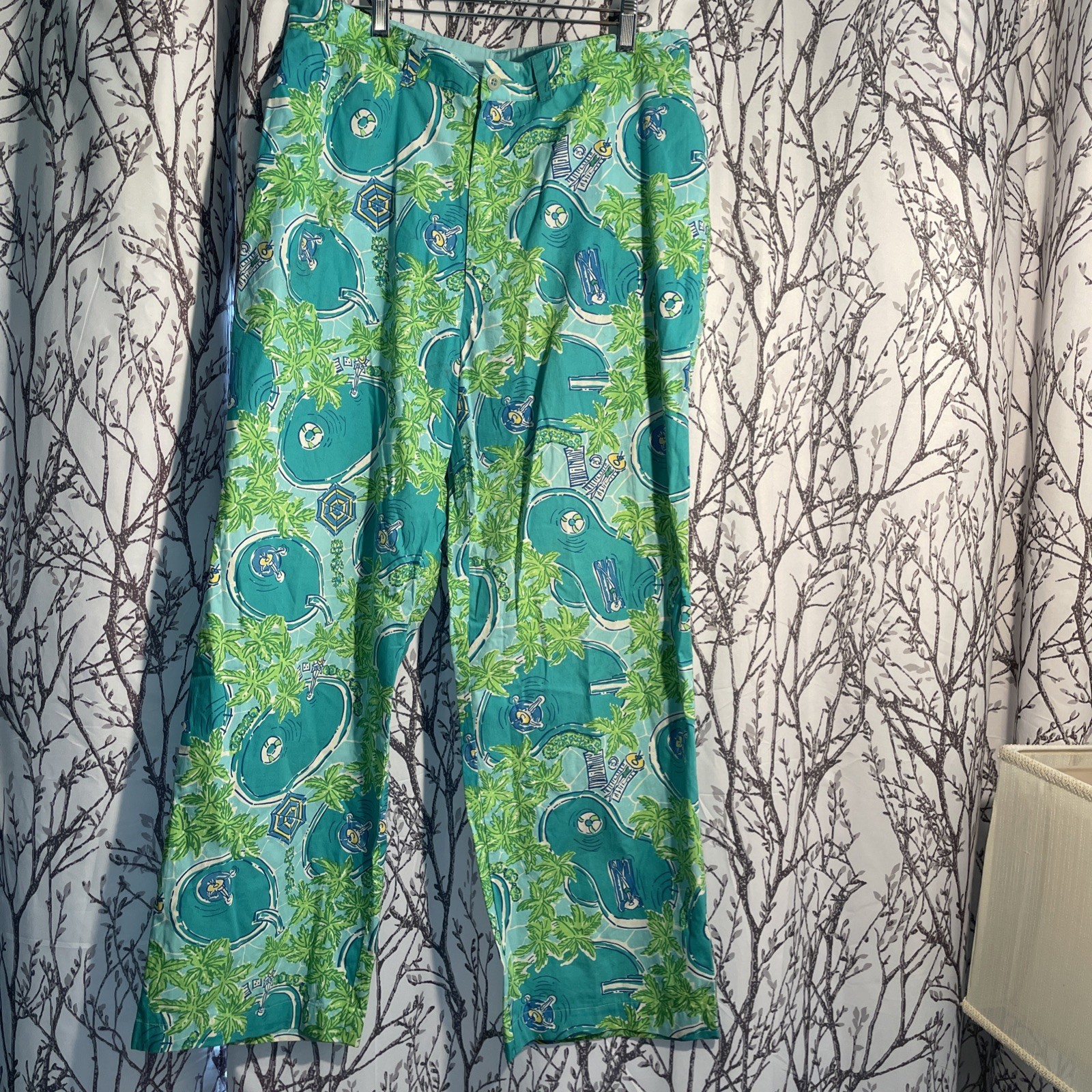Lilly Pulitzer Size 34 Greens Pool Tropical Pants Vacation/Cruise