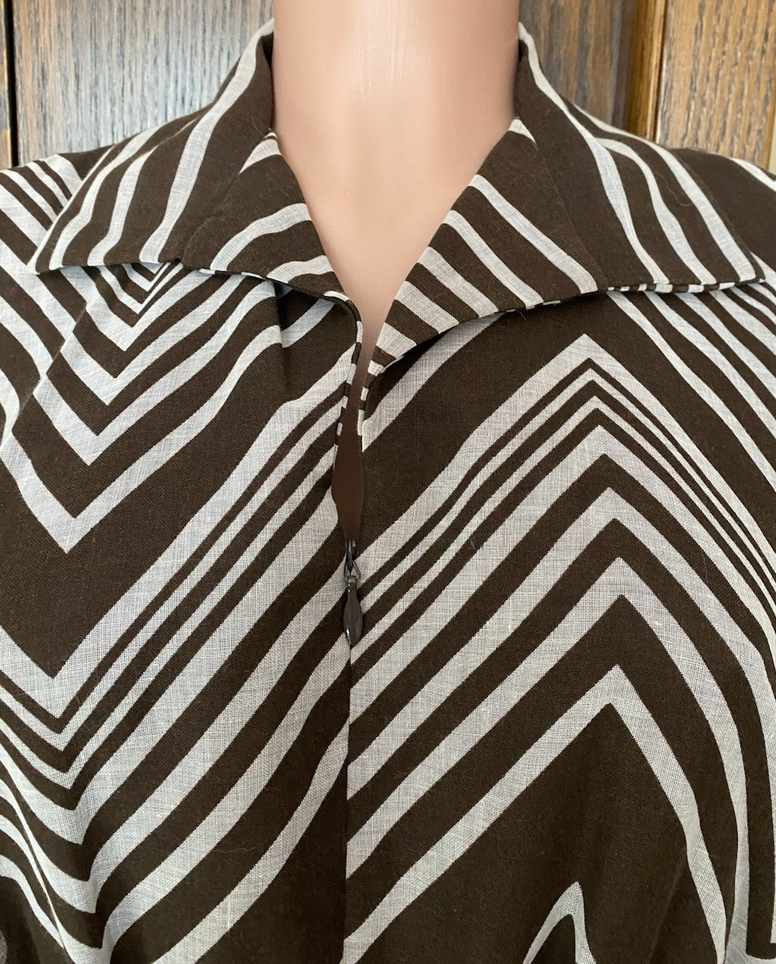 VTG 1963 Field-Schlick Women’s Striped Brown White Sheer Sleeve Maxi Dress NWT