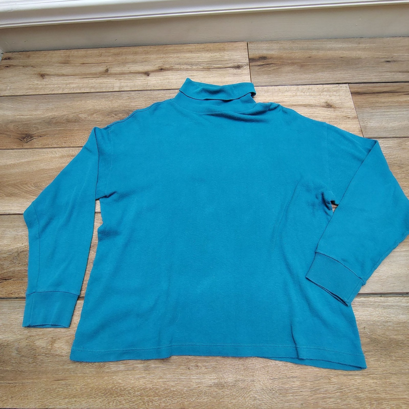 Color Cues Teal Blue Turtleneck Sweater Large 100% Cotton Turquoise