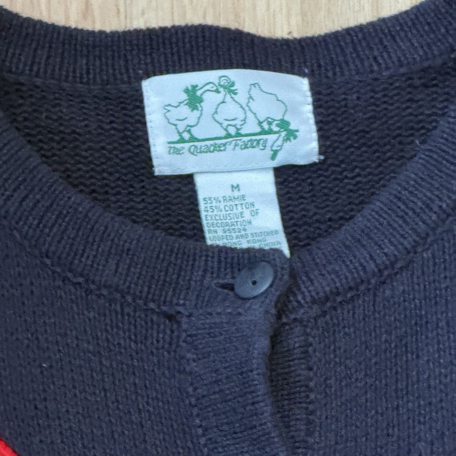 The Quacker Factory Cardigan Sweater Autumn Greetings Navy Blue Ramie Cotton Med